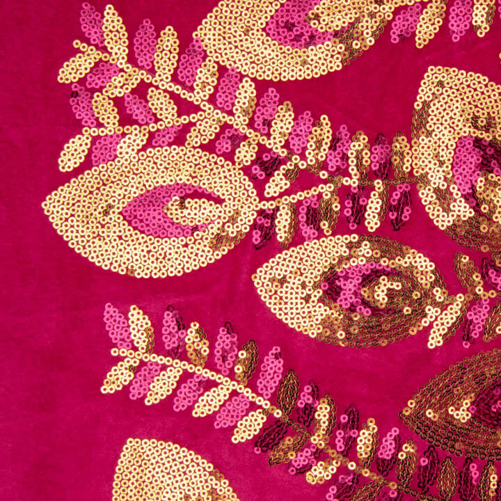 Tissu en velours brodé de paillettes « Dalia » fuchsia - Ribes y Casals