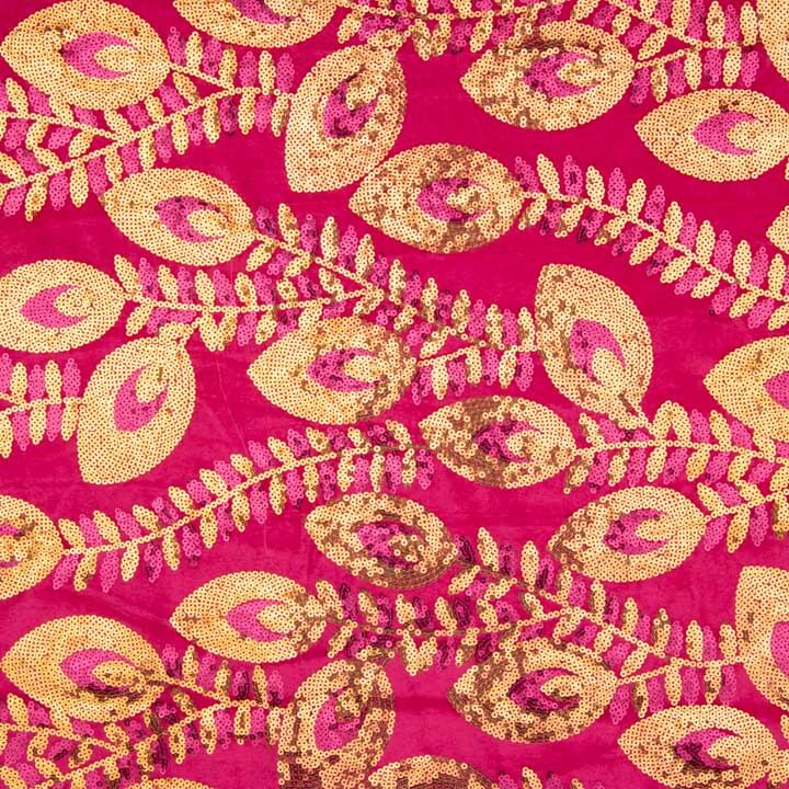 Tissu en velours brodé de paillettes « Dalia » fuchsia - Ribes y Casals
