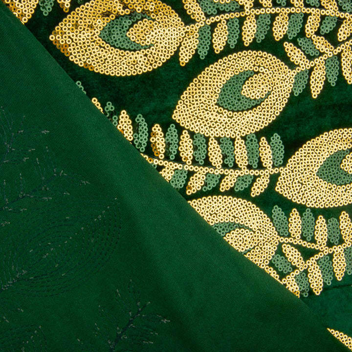 Tissu en velours brodé « Dahlia » vert foncé avec paillettes - Ribes y Casals