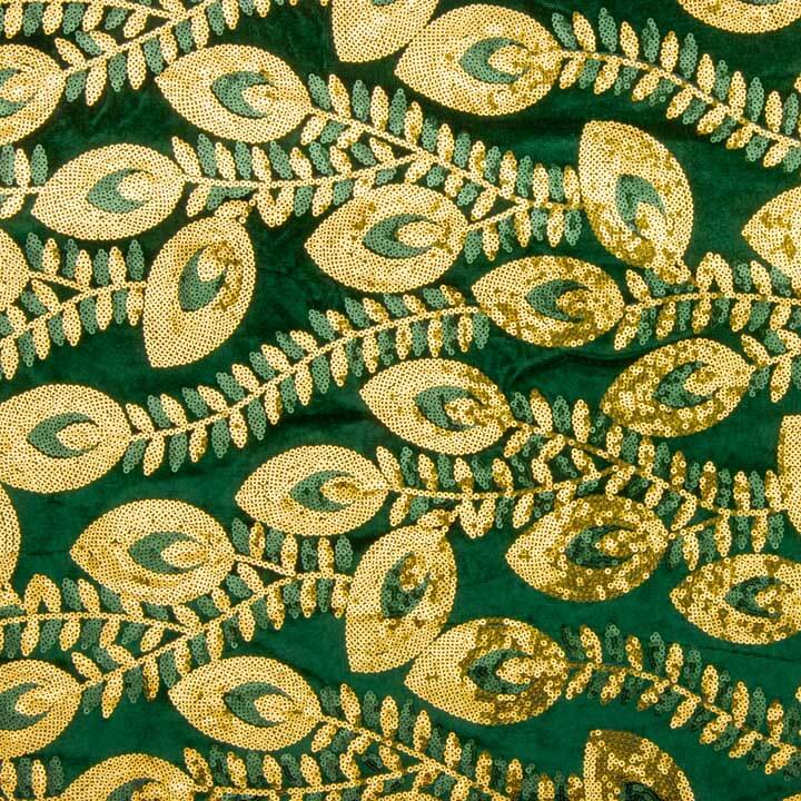 Tissu en velours brodé « Dahlia » vert foncé avec paillettes - Ribes y Casals