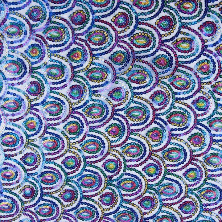 Tulle bleu fantaisie élastique à sequins prismatiques - Ribes y Casals