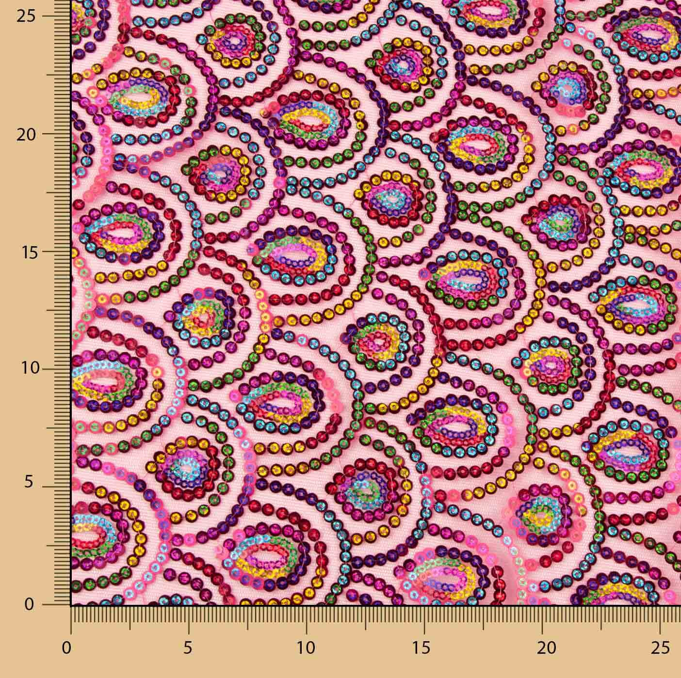 Tulle fuchsia fantaisie élastique à sequins prismatiques - Ribes y Casals