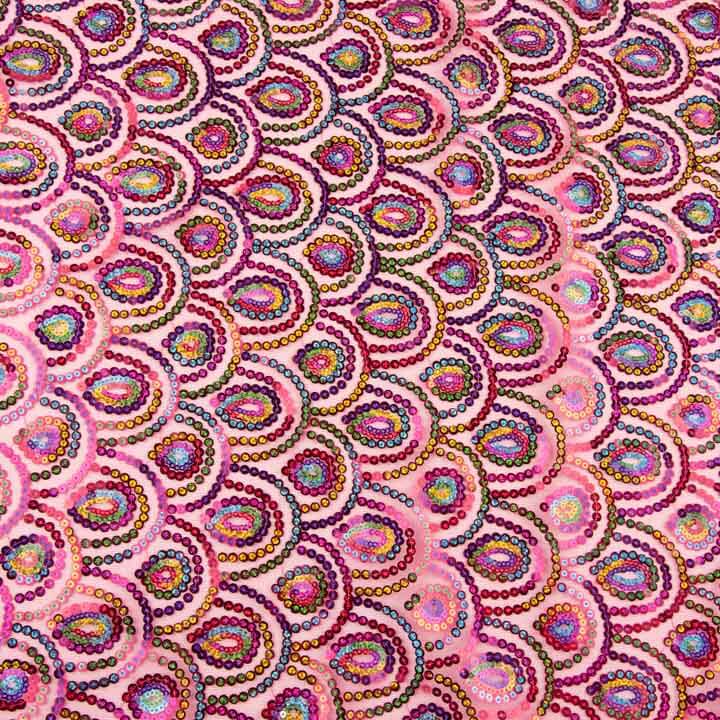 Tulle fuchsia fantaisie élastique à sequins prismatiques - Ribes y Casals