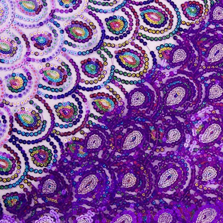 Tulle violet fantaisie élastique à sequins prismatiques - Ribes y Casals