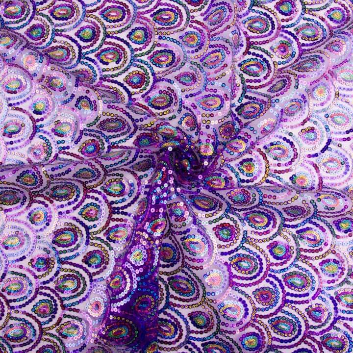 Tulle violet fantaisie élastique à sequins prismatiques - Ribes y Casals