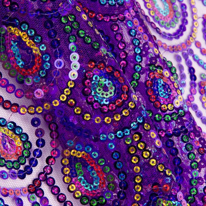 Tulle violet fantaisie élastique à sequins prismatiques - Ribes y Casals