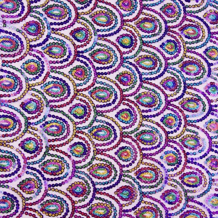 Tulle violet fantaisie élastique à sequins prismatiques - Ribes y Casals