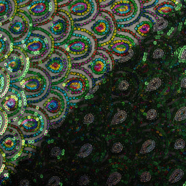 Tulle noir fantaisie élastique à sequins prismatiques - Ribes y Casals