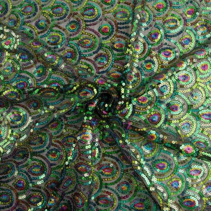 Tulle noir fantaisie élastique à sequins prismatiques - Ribes y Casals