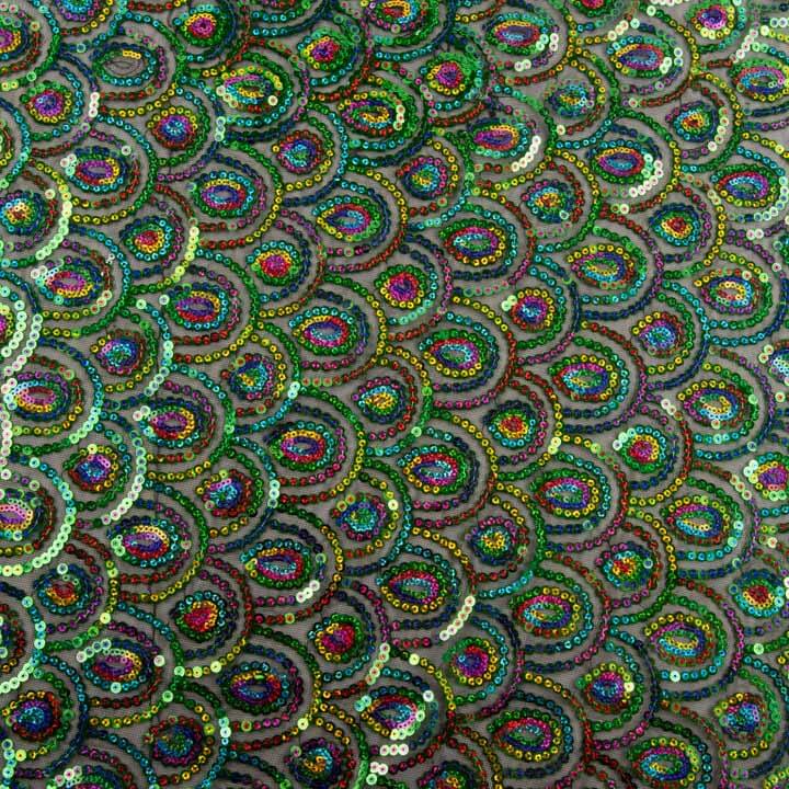 Tulle noir fantaisie élastique à sequins prismatiques - Ribes y Casals