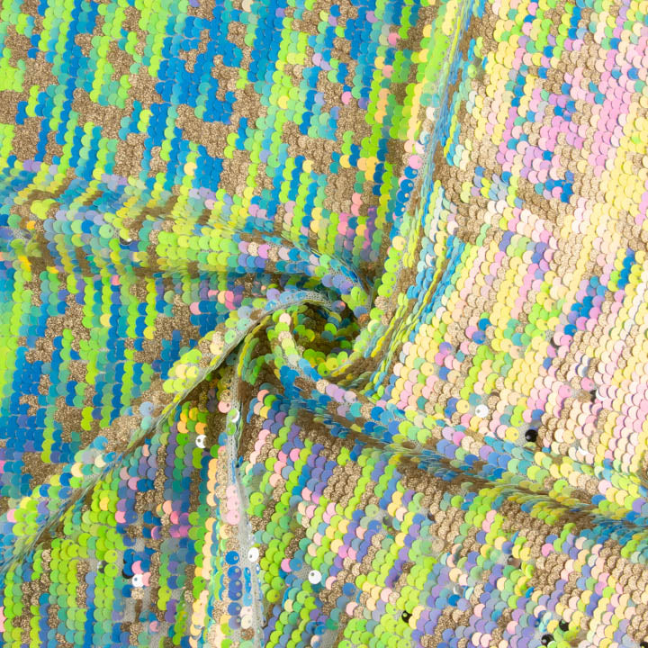 Tulle fantaisie à tissu à sequins irisé vert aurore - Ribes y Casals