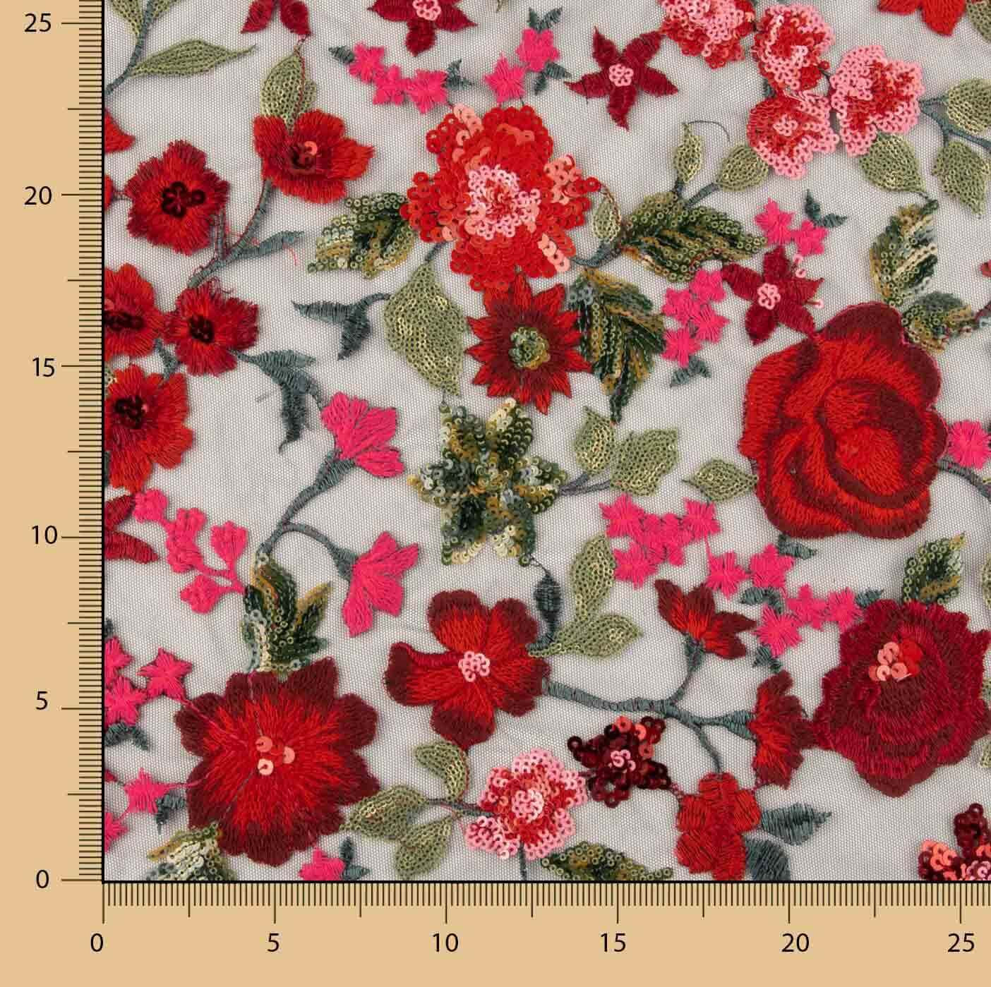 Tulle brodé de fleurs avec sequins Carmen rouge et noir - Ribes y Casals