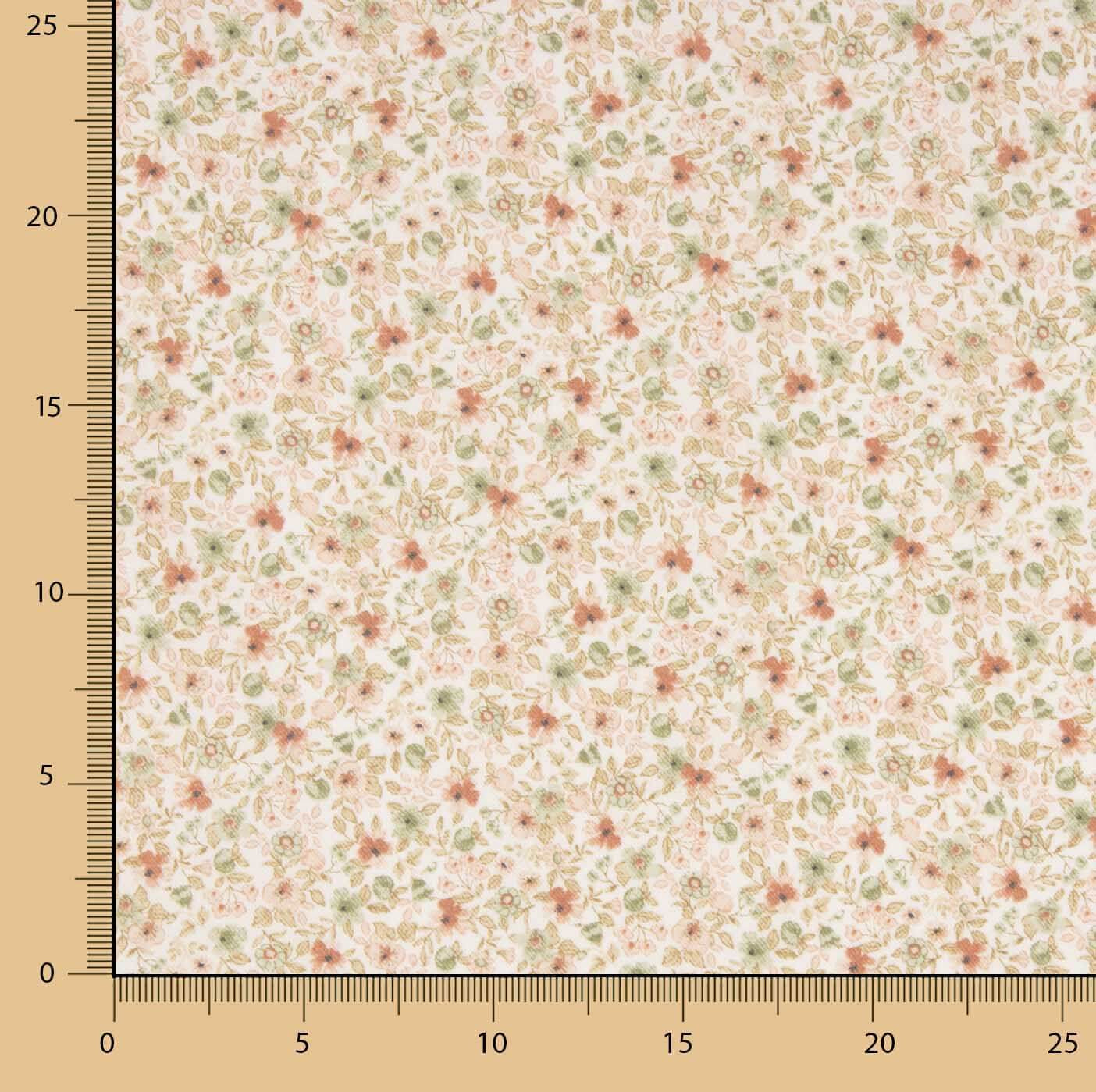 Viyela imprimée de petites fleurs corail et vertes - Ribes y Casals