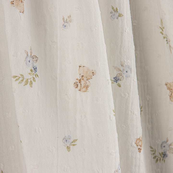Mousseline plumetis « Petits oursons fleuris » bleue - Ribes y Casals