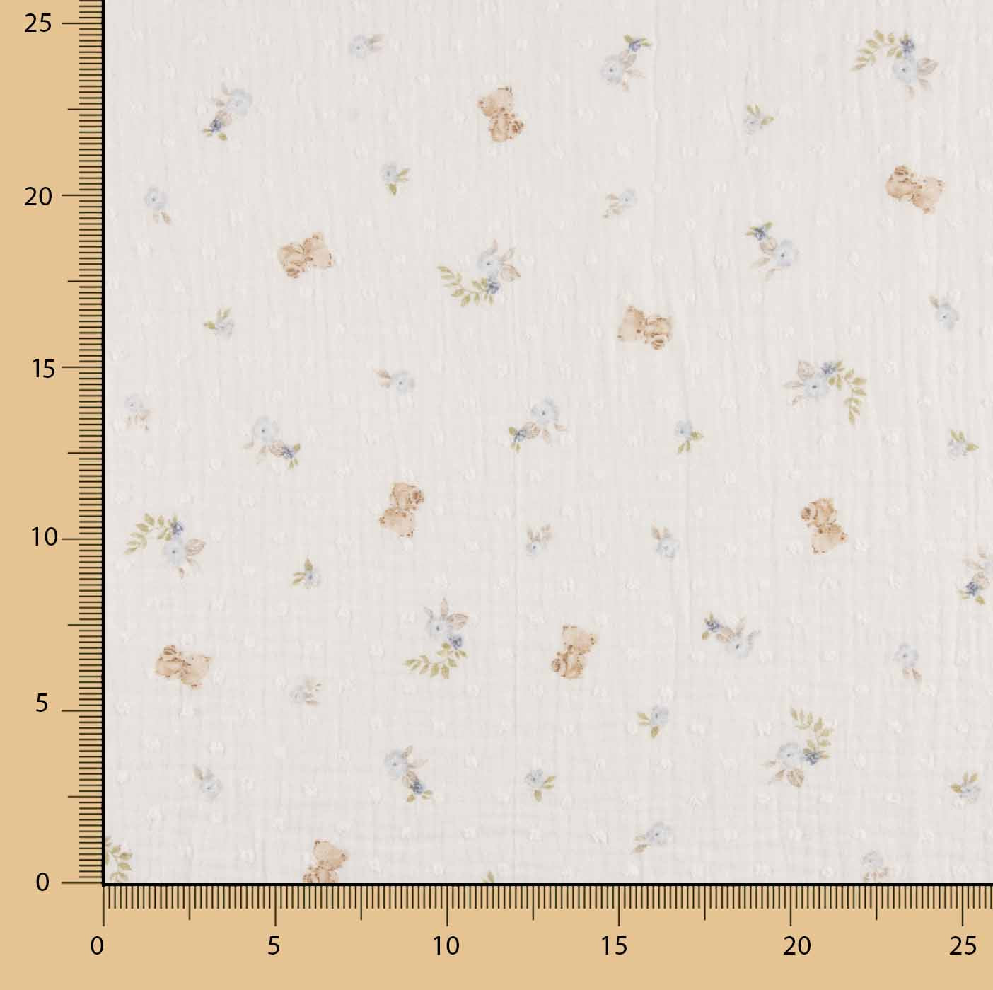 Mousseline plumetis « Petits oursons fleuris » bleue - Ribes y Casals