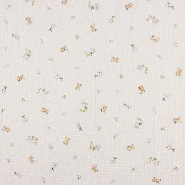 Mousseline plumetis « Petits oursons fleuris » bleue - Ribes y Casals