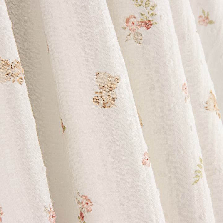 Mousseline plumetis « Petits oursons et fleurs roses » - Ribes y Casals