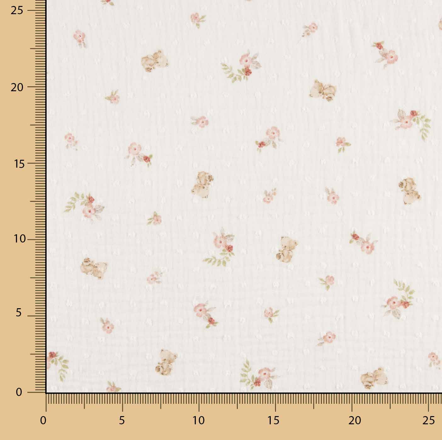 Mousseline plumetis « Petits oursons et fleurs roses » - Ribes y Casals