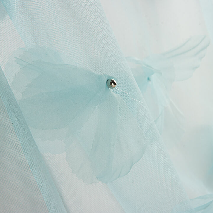 Tulle bleu turquoise fleuri en 3D et avec des perles - Ribes y Casals