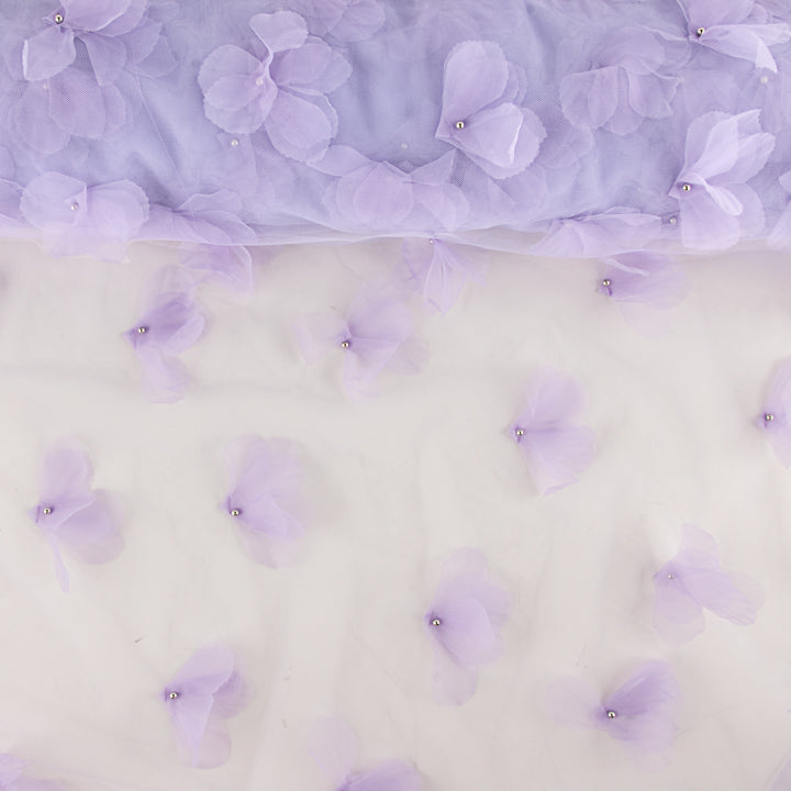 Tulle lilas fleuri en 3D et perles - Ribes y Casals