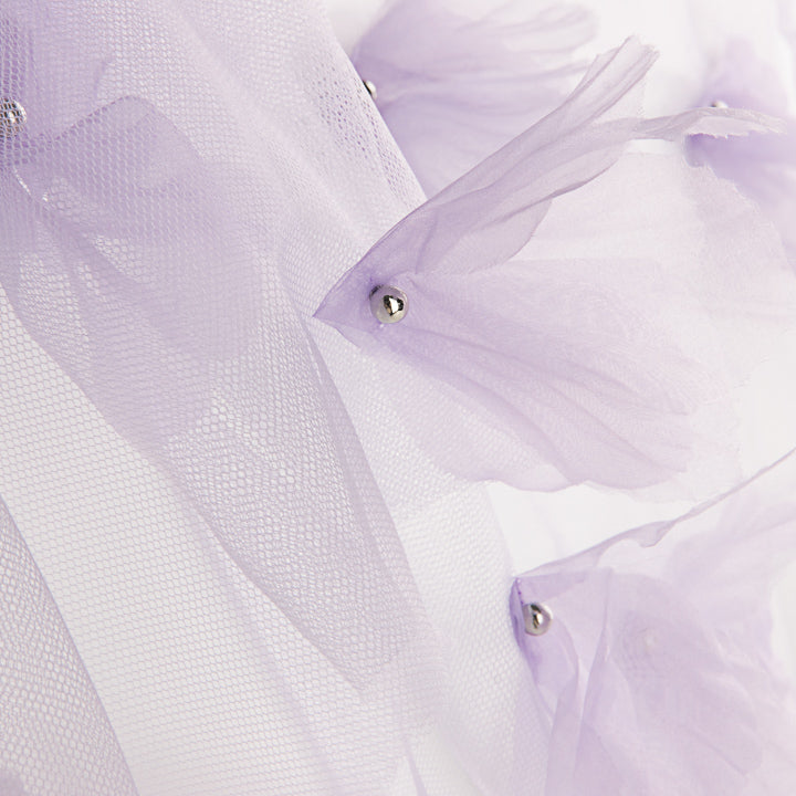 Tulle lilas fleuri en 3D et perles - Ribes y Casals