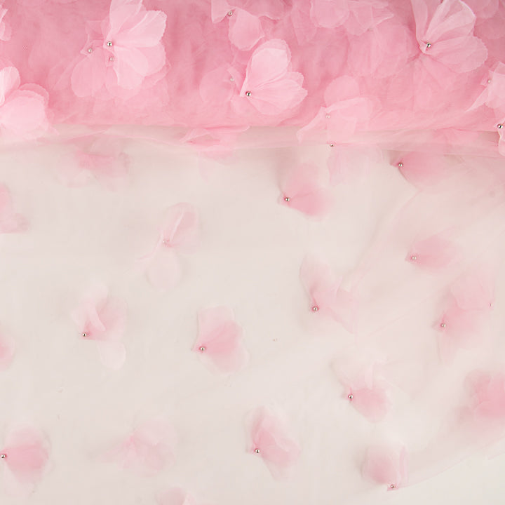 Tulle rose fleuri avec fleurs en 3D et perles - Ribes y Casals