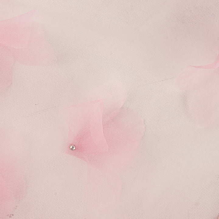 Tulle rose fleuri avec fleurs en 3D et perles - Ribes y Casals