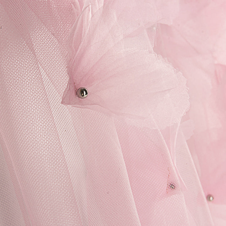 Tulle rose fleuri avec fleurs en 3D et perles - Ribes y Casals