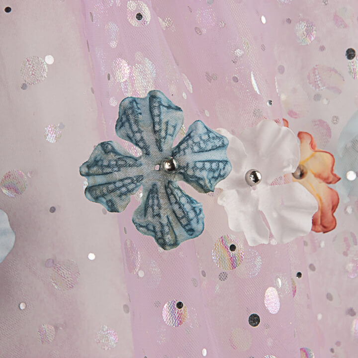 Tulle « Jardin des fées » mauve avec fleurs en 3D et lamé argenté - Ribes y Casals