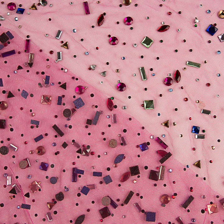 Tulle de luxe fuchsia avec strass multicolores - Ribes y Casals