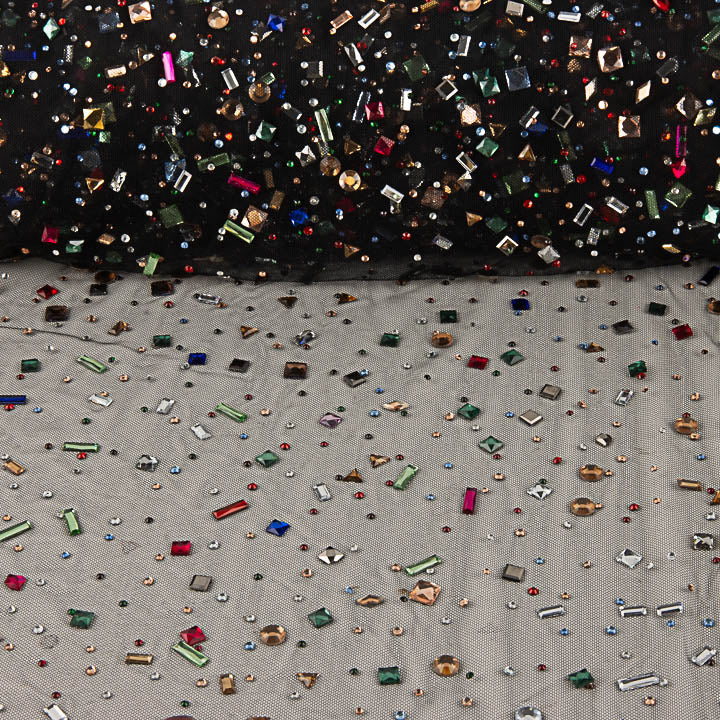 Tulle de luxe noir avec strass multicolores - Ribes y Casals
