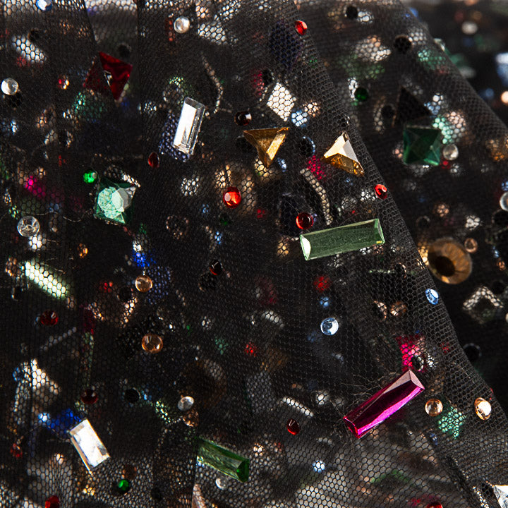 Tulle de luxe noir avec strass multicolores - Ribes y Casals