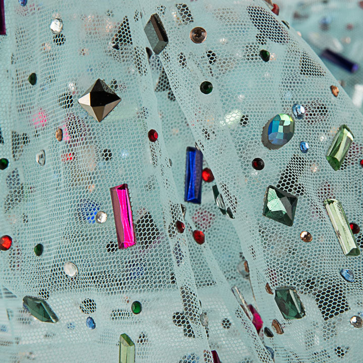 Tulle de luxe vert aqua avec strass multicolores - Ribes y Casals