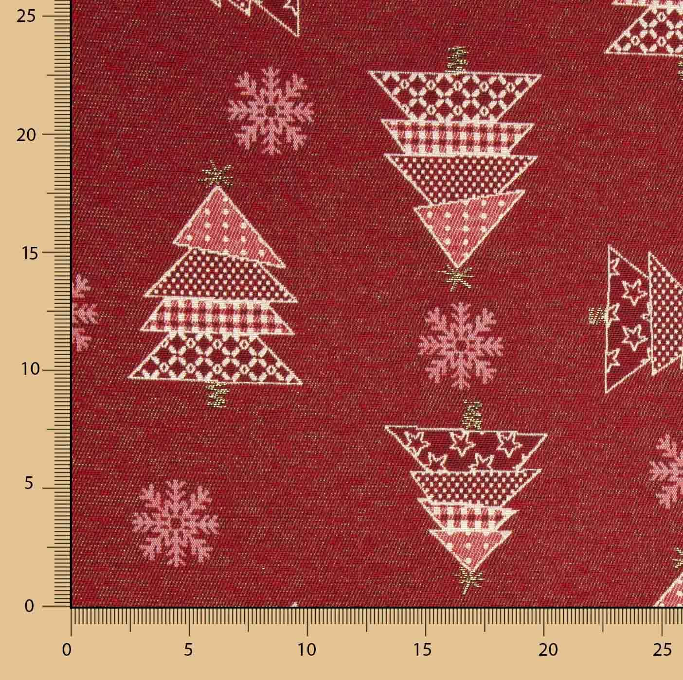 Toile de coton jacquard de Noël « Sapins rouges » avec Lurex - Ribes y Casals
