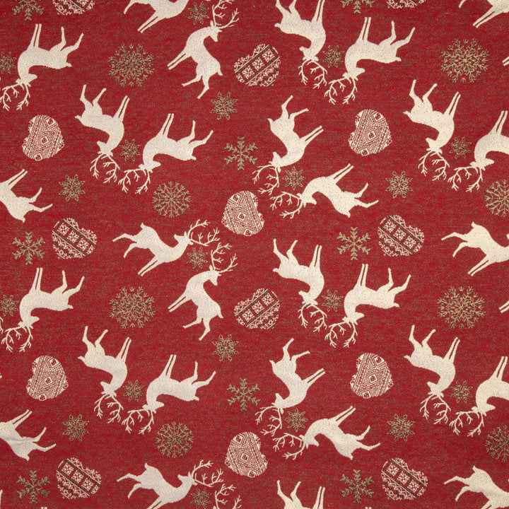 Toile de coton jacquard « Noël nordique » rouge avec Lurex - Ribes y Casals