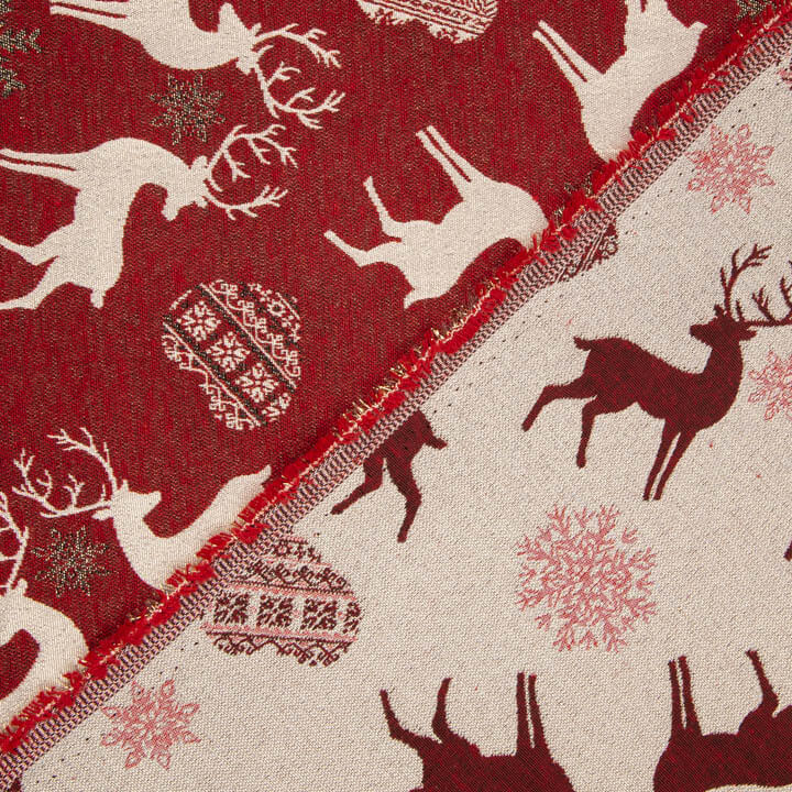 Toile de coton jacquard « Noël nordique » rouge avec Lurex - Ribes y Casals