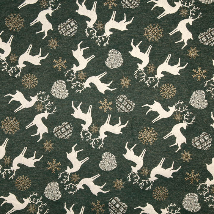 Toile de coton jacquard « Noël nordique » verte avec Lurex - Ribes y Casals