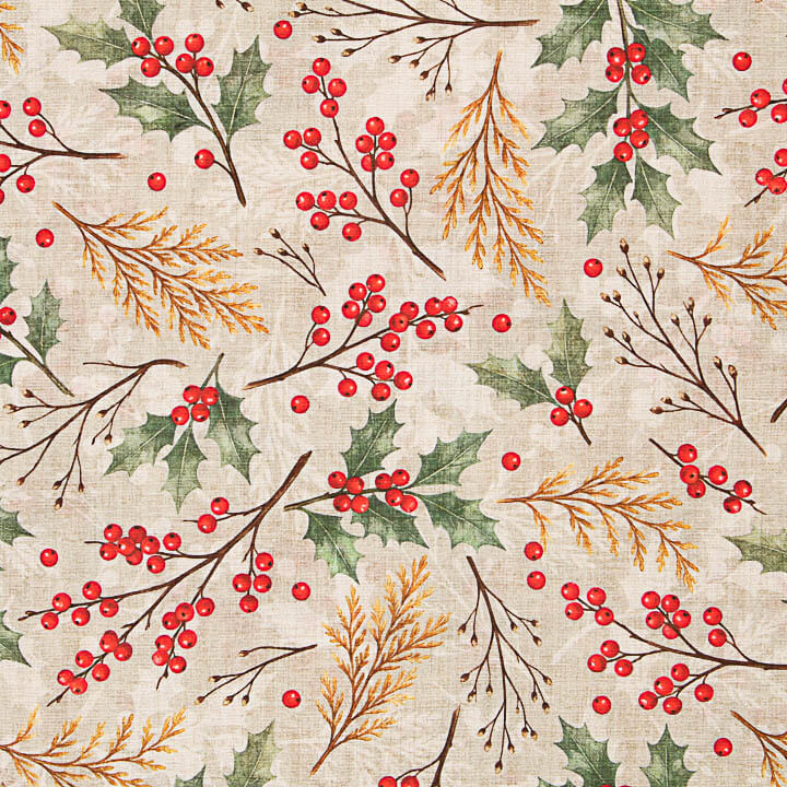 Toile de coton imprimée « Houx de Noël » - Ribes y Casals