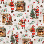 Toile de coton imprimée Père Noël et cheminée - Ribes y Casals