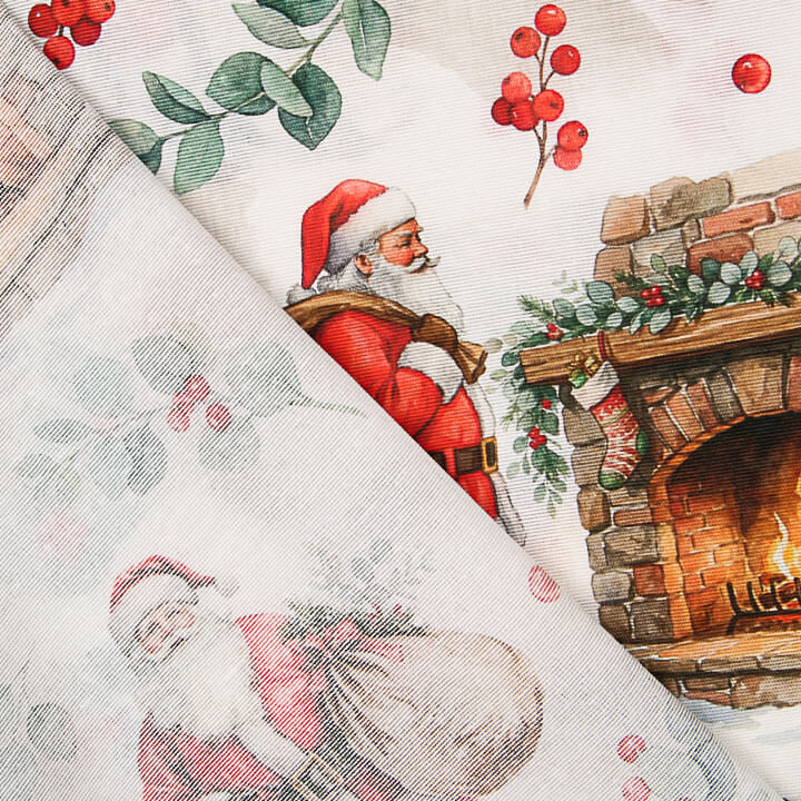Toile de coton imprimée Père Noël et cheminée - Ribes y Casals