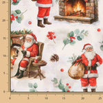 Toile de coton imprimée Père Noël et cheminée - Ribes y Casals