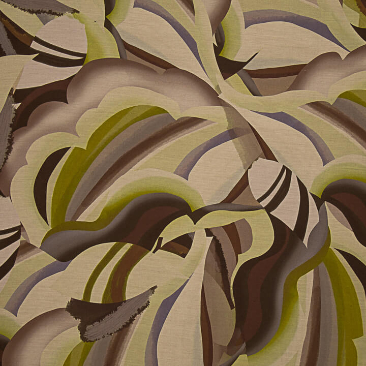 Tissu de viscose imprimé recto-verso, motifs abstraits en formes de vagues, couleur olive - Ribes y Casals