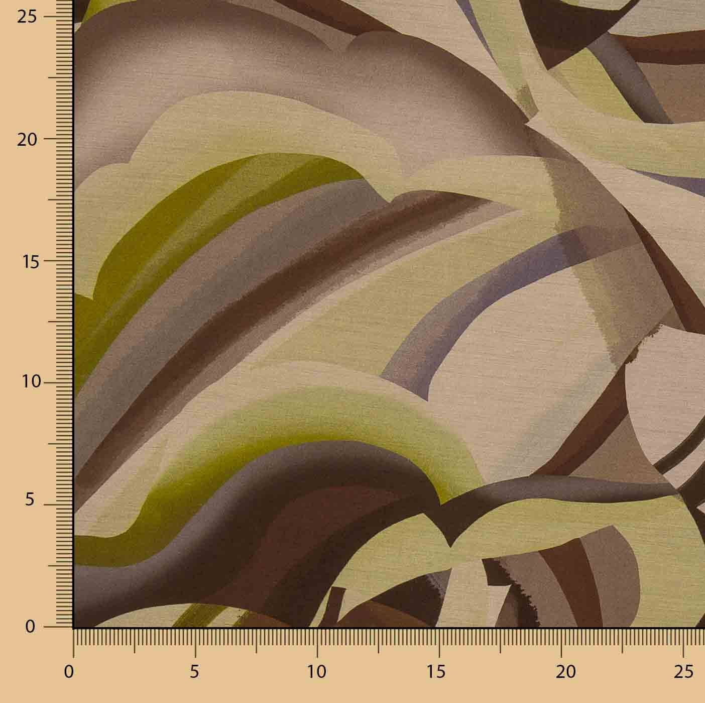 Tissu de viscose imprimé recto-verso, motifs abstraits en formes de vagues, couleur olive - Ribes y Casals
