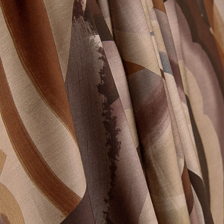 Tissu de viscose imprimé recto-verso, motifs abstraits en formes de vagues « Terre » - Ribes y Casals