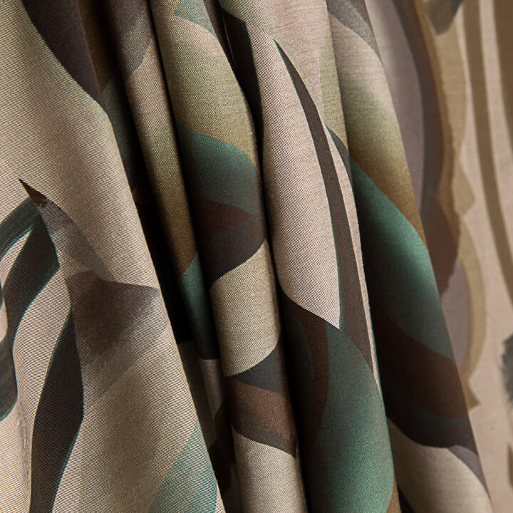 Tissu de viscose imprimé recto-verso, motifs abstraits en vagues, vert d'eau - Ribes y Casals