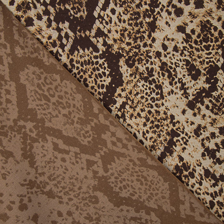 Tissu de viscose imprimé recto-verso, imprimé animal animalier serpent marron - Ribes y Casals
