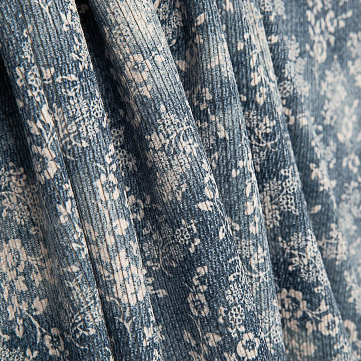 Velours côtelé imprimé fleurs vintage bleu - Ribes y Casals