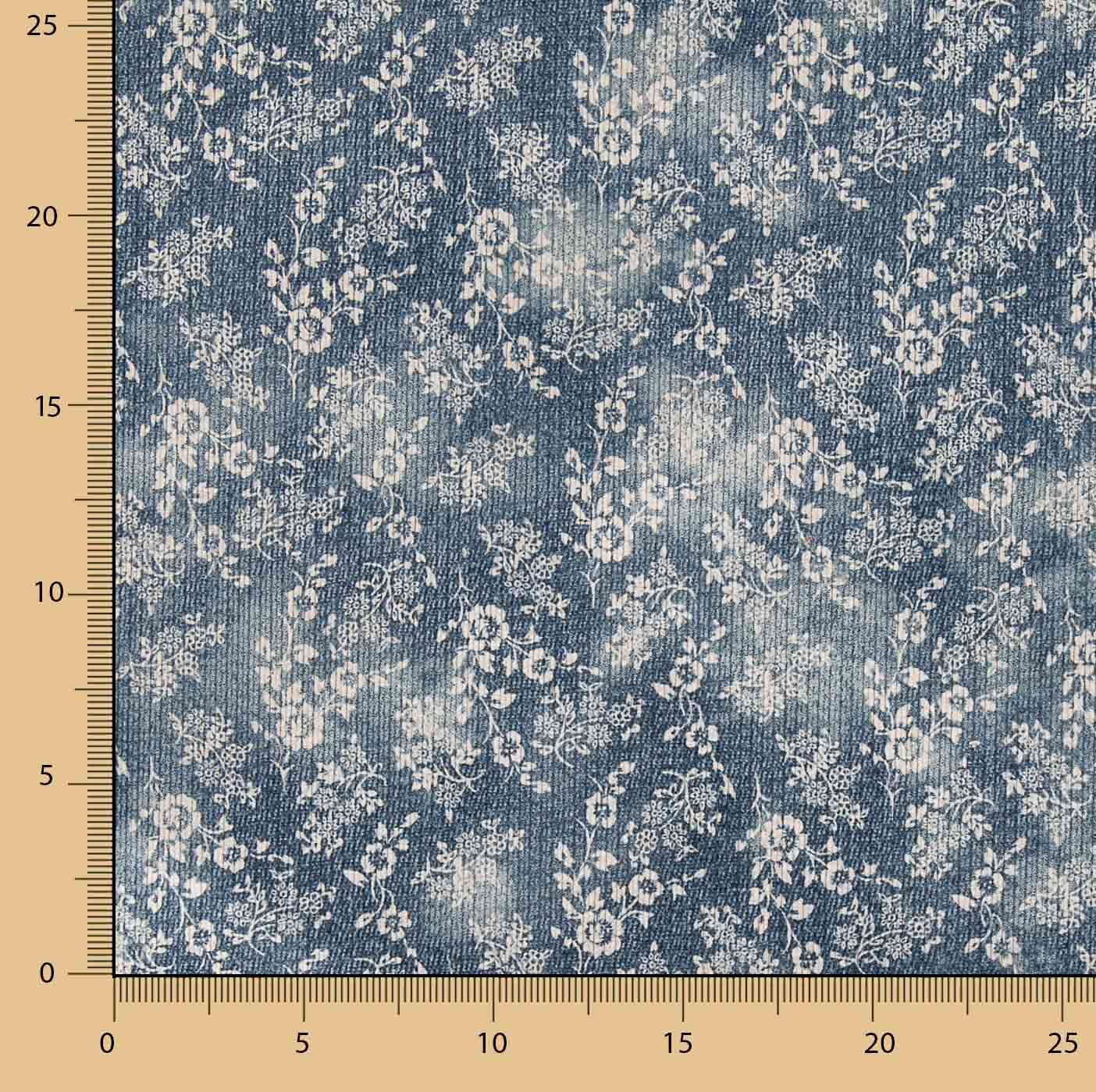 Velours côtelé imprimé fleurs vintage bleu - Ribes y Casals