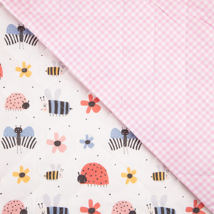 Coussin matelassé réversible « Petit Jardin » et « Vichy rose » - Ribes y Casals