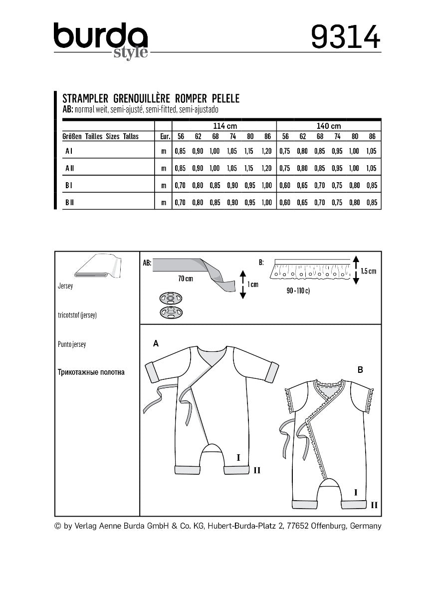 Patron de Couture Burda 9314 Peluche - Ribes y Casals